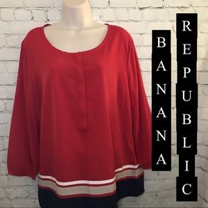 BANANA REPUBLIC Red top with 3/4 length sleeves.